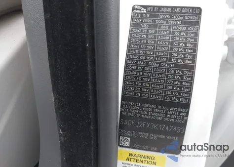 2019 Jaguar E-Pace S z USA, uszkodzony, nr VIN SADFJ2FX3K1Z47493